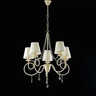 Lampadario classico Elegant 5 luci ferro avorio con cristalli e paralumi avorio